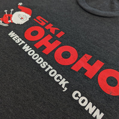 Ski Ohoho Ski Area West Woodstock Connecticut T-Shirt Detail Right Dark Gray