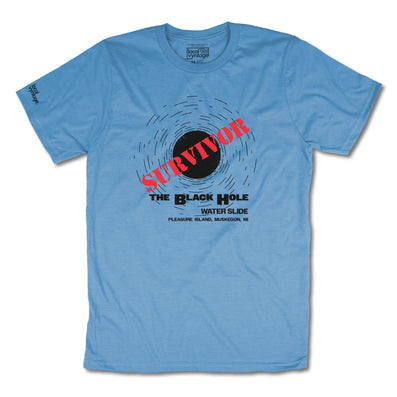 The Black Hole Pleasure Island Michigan T-Shirt Front Light Blue