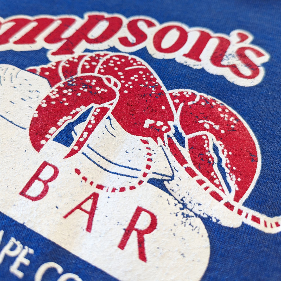 Thompson's Clam Bar Cape Cod Massachusetts Hoodie Detail Lobster Cobalt Blue