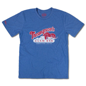 Thompson's Clam Bar Harwich Port Cape Cod Massachusetts T-Shirt Front Bright Blue