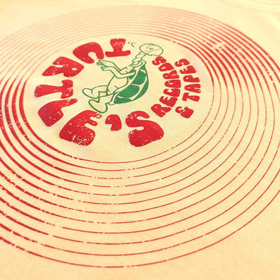Turtle's Records And Tapes T-Shirt Detail Right Faded Yellow