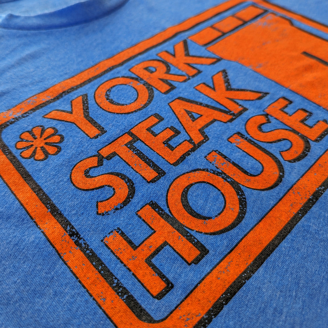 York Steak House T-Shirt Detail Left Bright Blue
