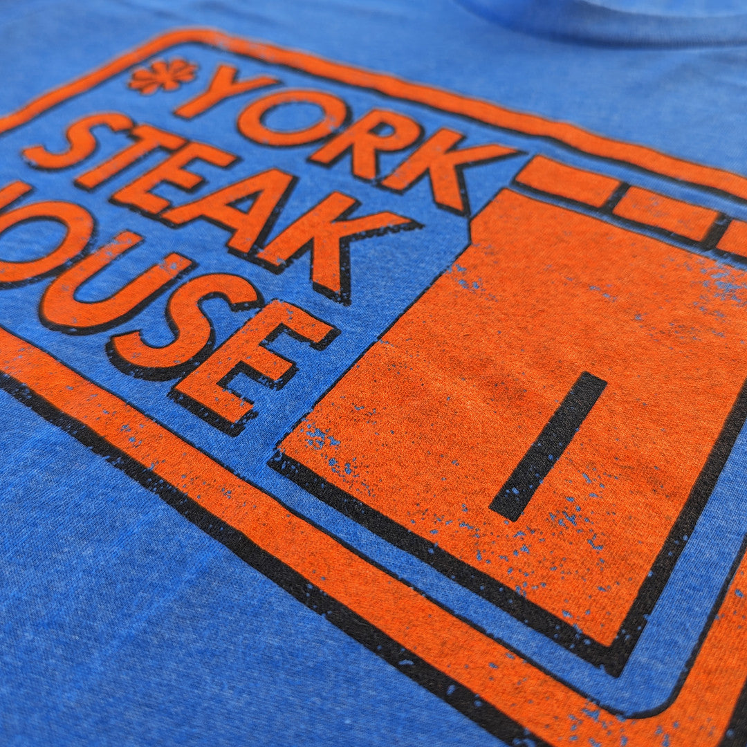 York Steak House T-Shirt Detail Right Bright Blue