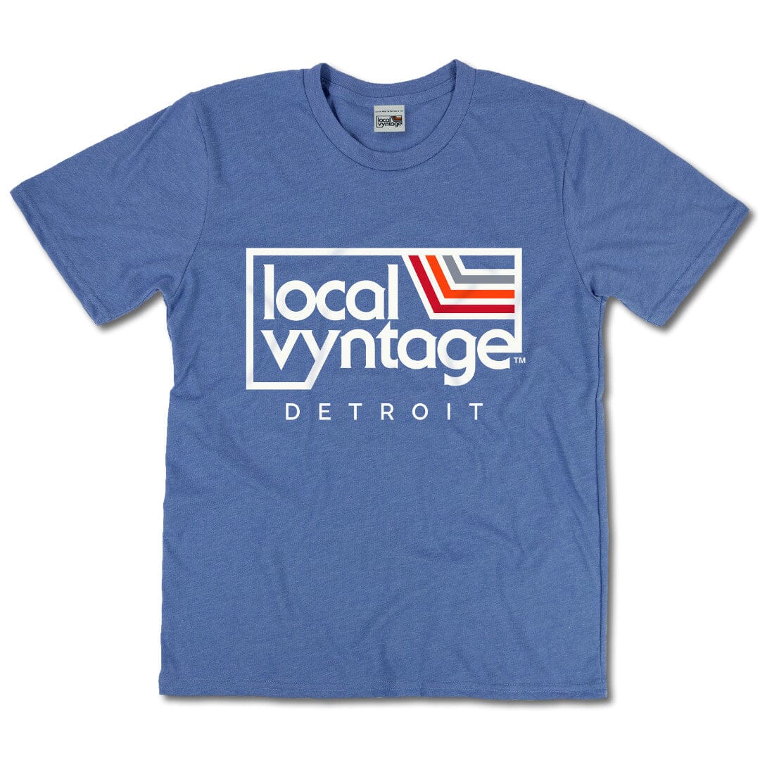 Local Vyntage Detroit Michigan T-Shirt Front Bright Blue