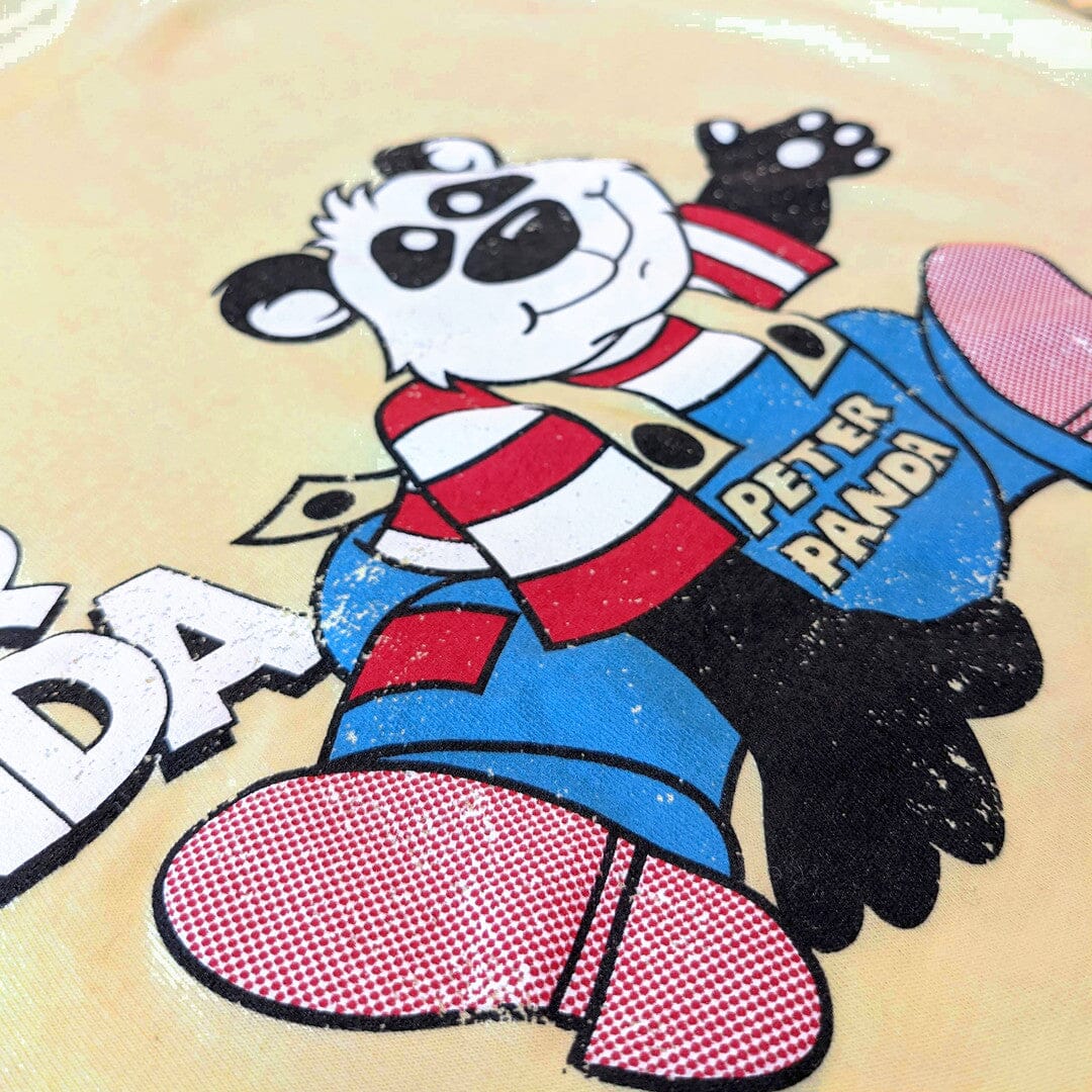 Peter Panda Child World T-Shirt Detail Left Faded Yellow