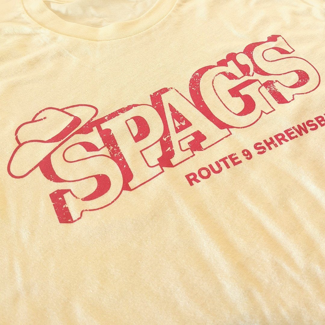 Spag's Massachusetts T-Shirt Detail Faded Yellow