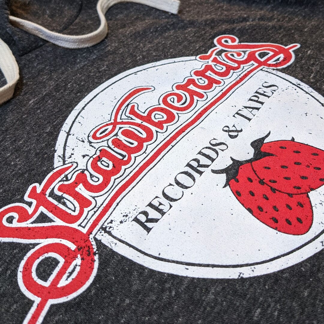 Strawberries Records And Tapes Hoodie Detail Left Dark Gray
