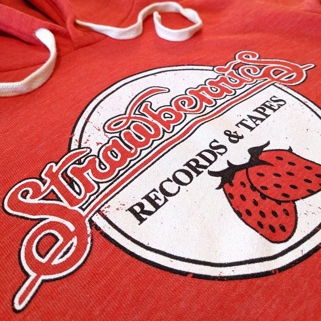Strawberries Records And Tapes Hoodie Detail Left Red