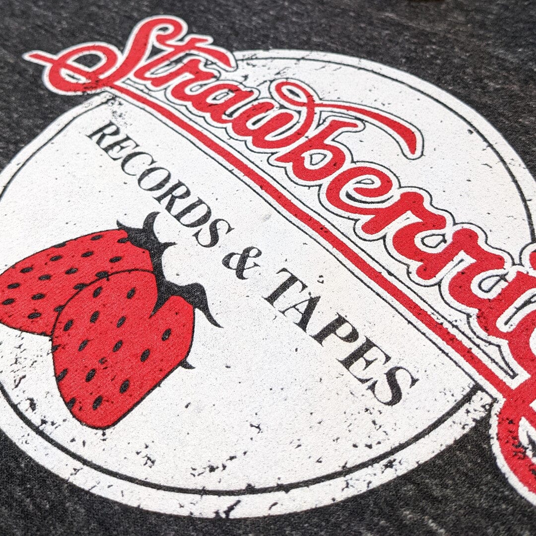 Strawberries Records And Tapes Hoodie Detail Right Dark Gray