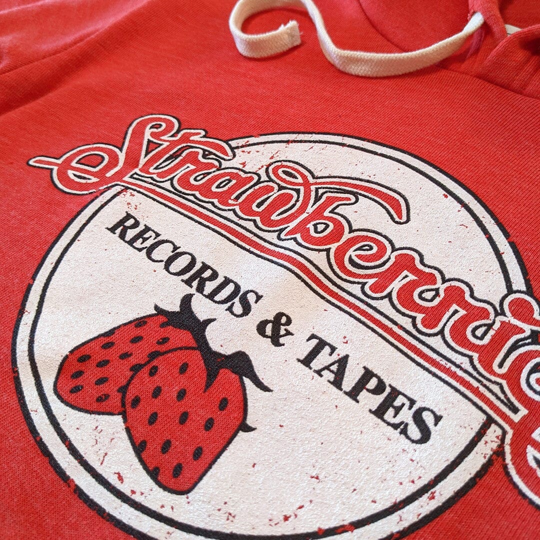 Strawberries Records And Tapes Hoodie Detail Right Red