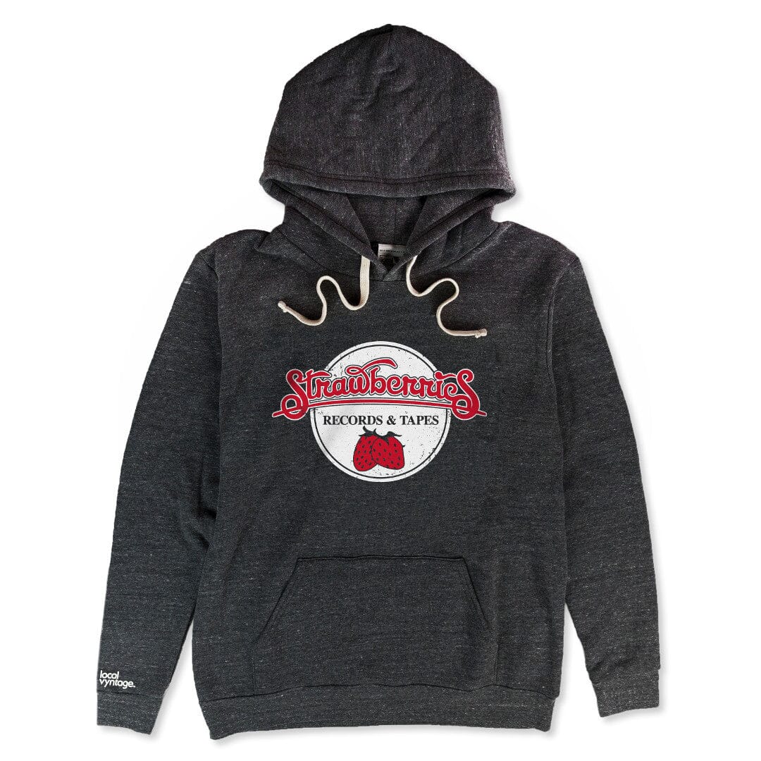 Strawberries Records And Tapes Hoodie Front Dark Gray