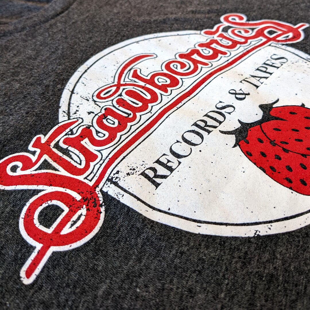 Strawberries Records And Tapes T-Shirt Detail Left Dark Gray