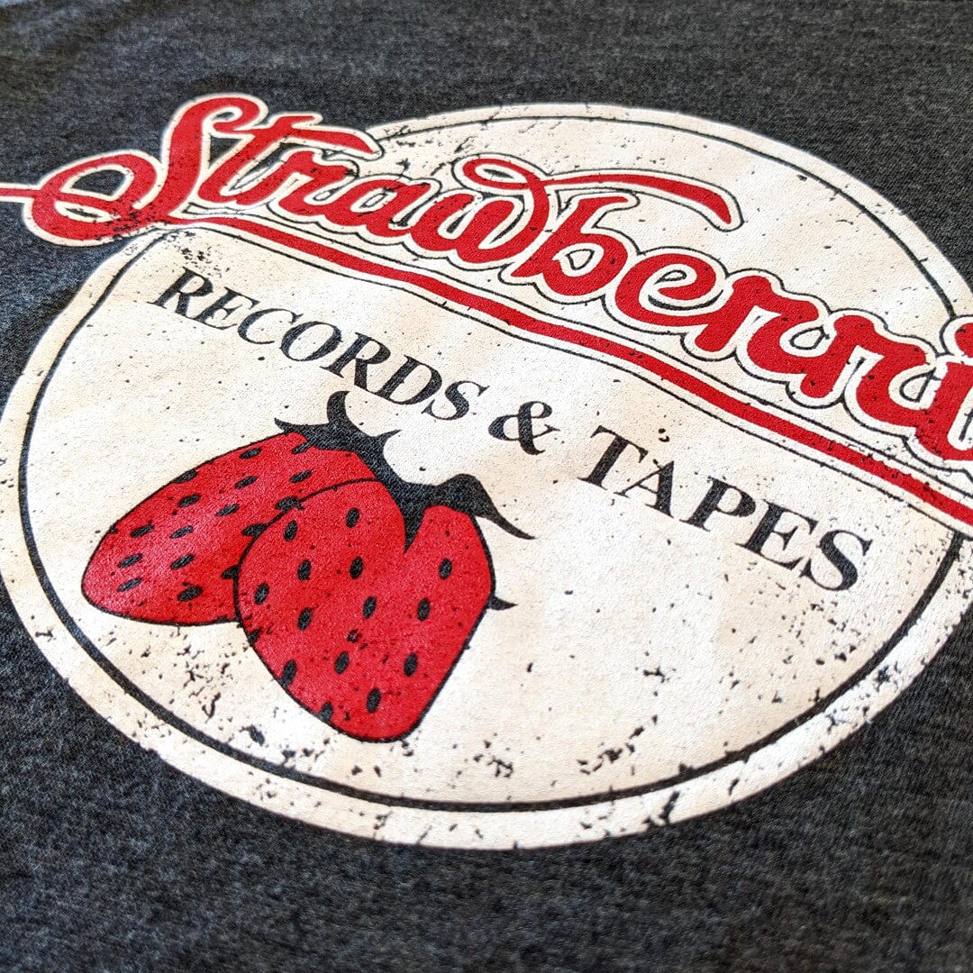 Strawberries Records And Tapes T-Shirt Detail Right Dark Gray