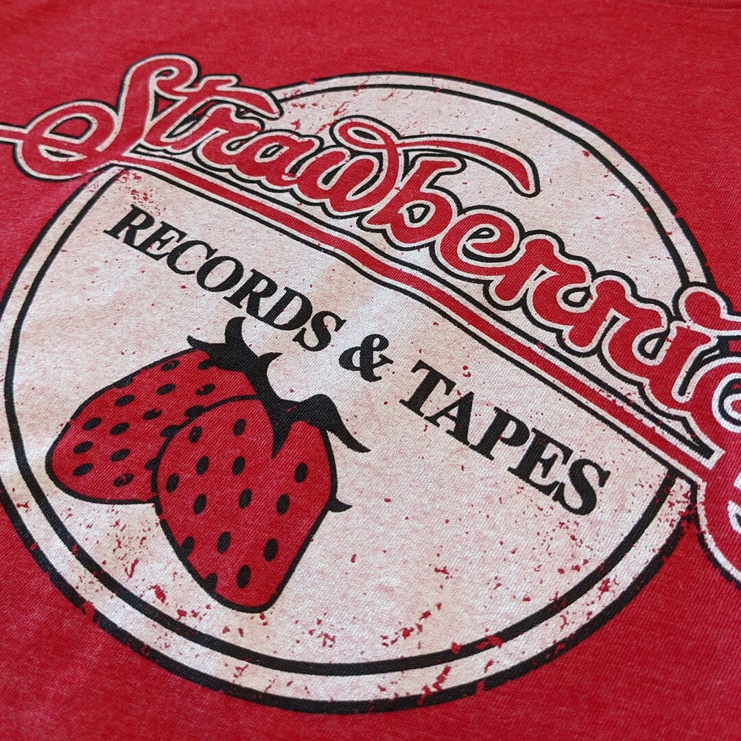 Strawberries Records And Tapes T-Shirt Detail Right Red