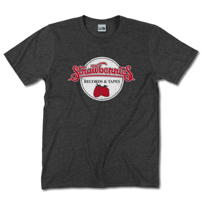 Strawberries Records And Tapes T-Shirt Front Dark Gray