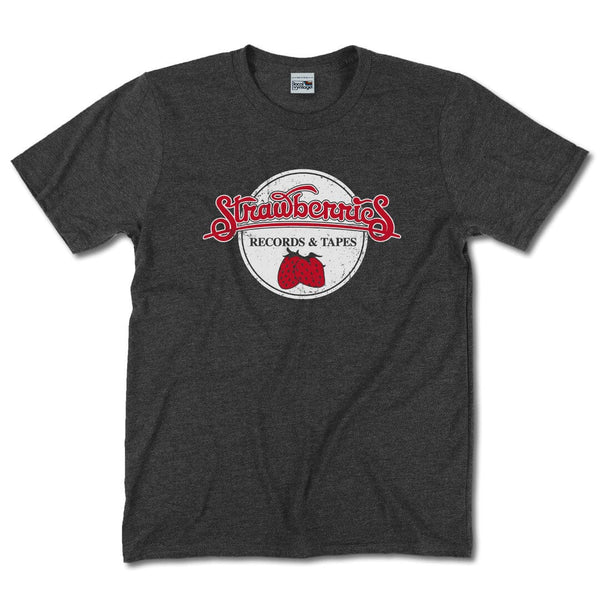 Strawberries Records And Tapes T-Shirt Front Dark Gray