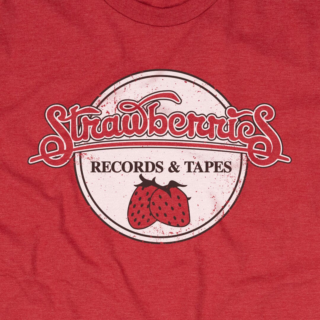 Strawberries Records And Tapes T-Shirt Graphic Red