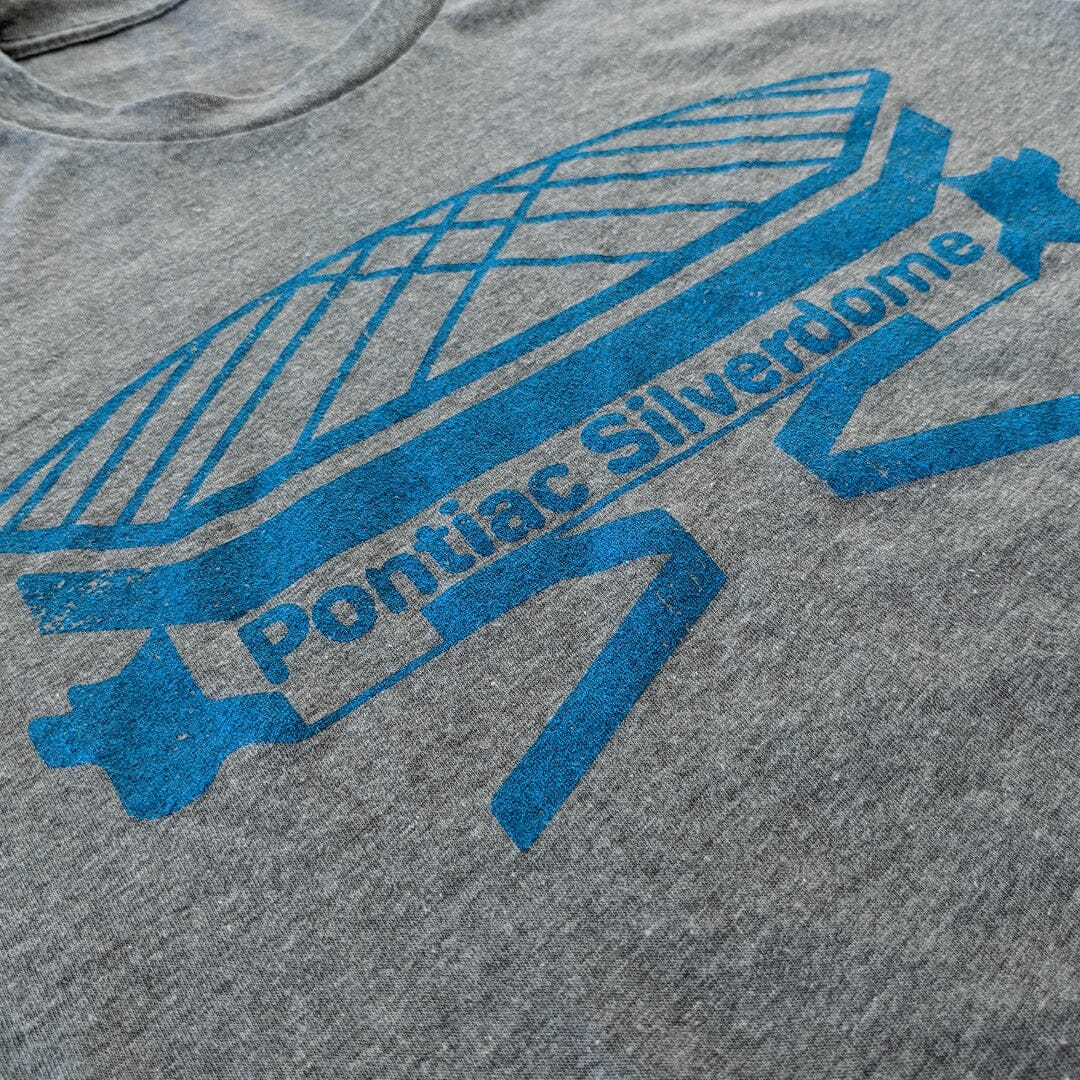 The Pontiac Silverdome Michigan Detroit T-Shirt Detail Left Gray