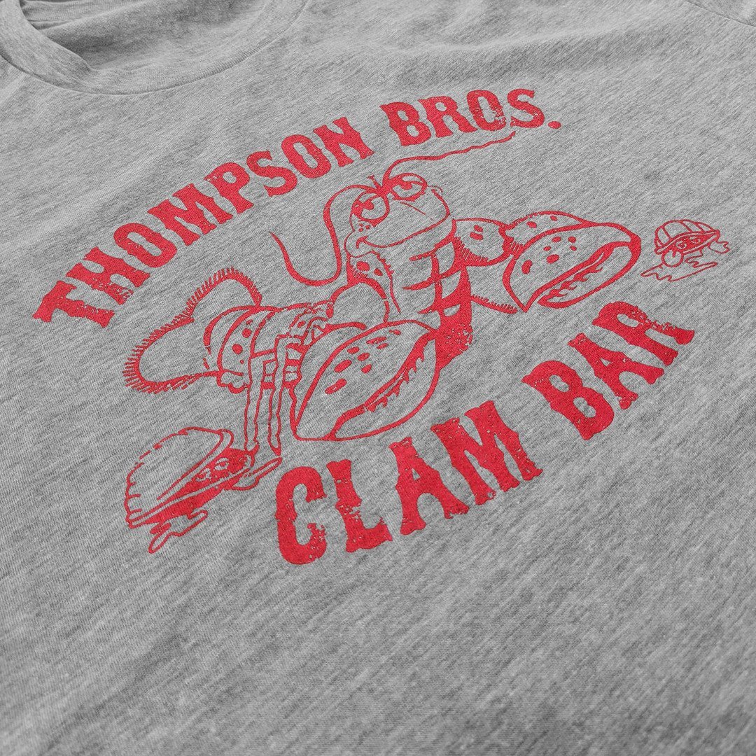 Thompson Bros. Clam Bar Cape Cod Massachusetts T-Shirt Detail Light Gray
