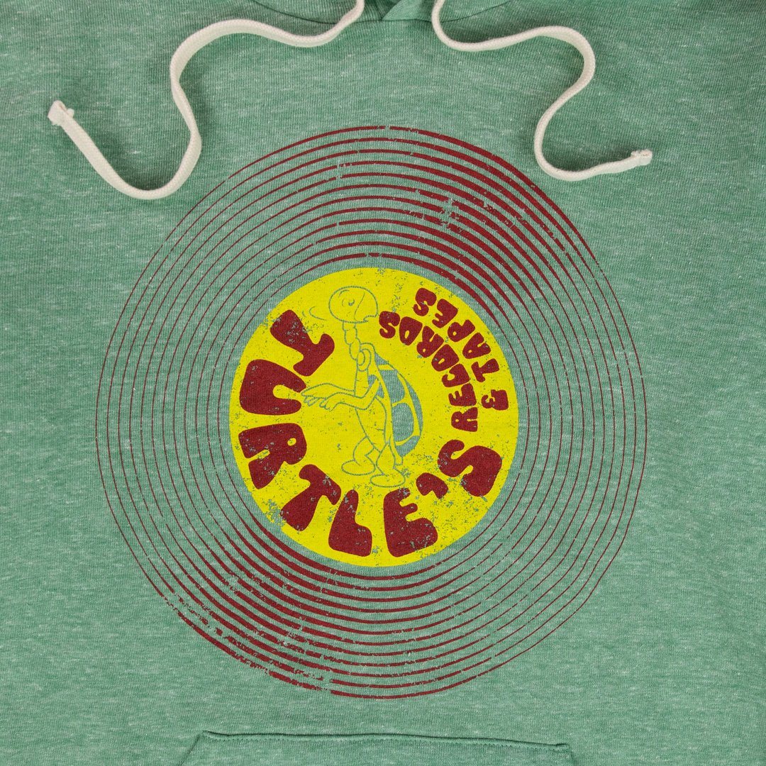 Turtles Records And Tapes Hoodie Graphic Faded Green