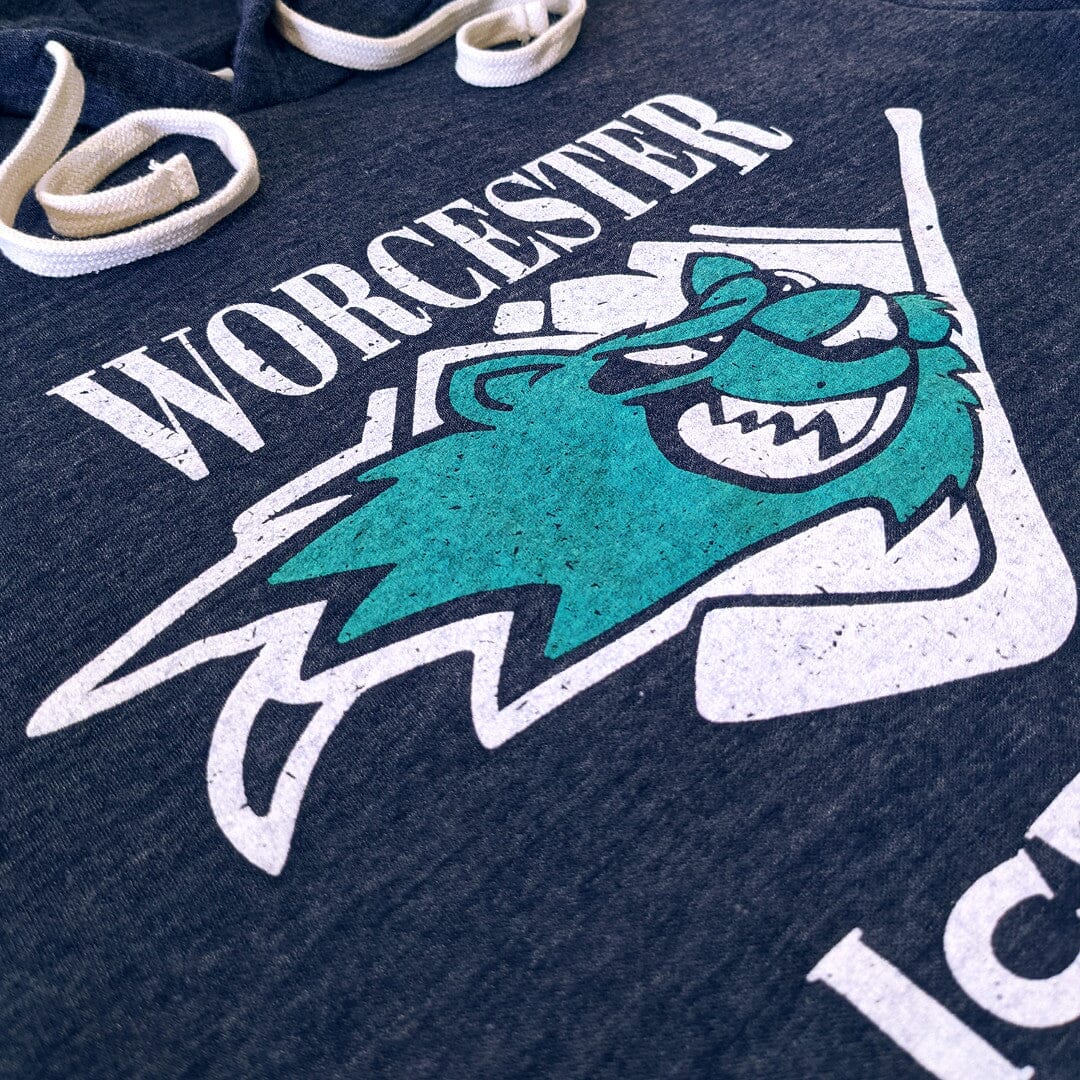 Worcester IceCats Hockey Hoodie Detail Left Dark Blue